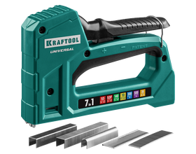 Степлер KRAFTOOL Universal, 7-в-1: 53 (A/10/JT21) 23GA (6 - 14 мм)/140 (G/11/57) 20GA (8 - 14 мм)/13/53F/36/500, унив