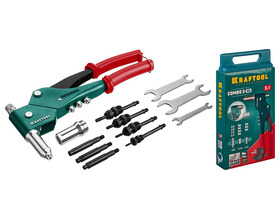 Заклепочник комбинированный поворотный KRAFTOOL 360°, 3 вида заклёпок, в кейсе (31178)