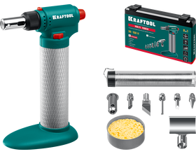 Паяльник газовый KRAFTOOL 30 - 150 Вт, 1300°С, набор 8 в 1: горелка, фен, пьезоподжиг (55506-H8)