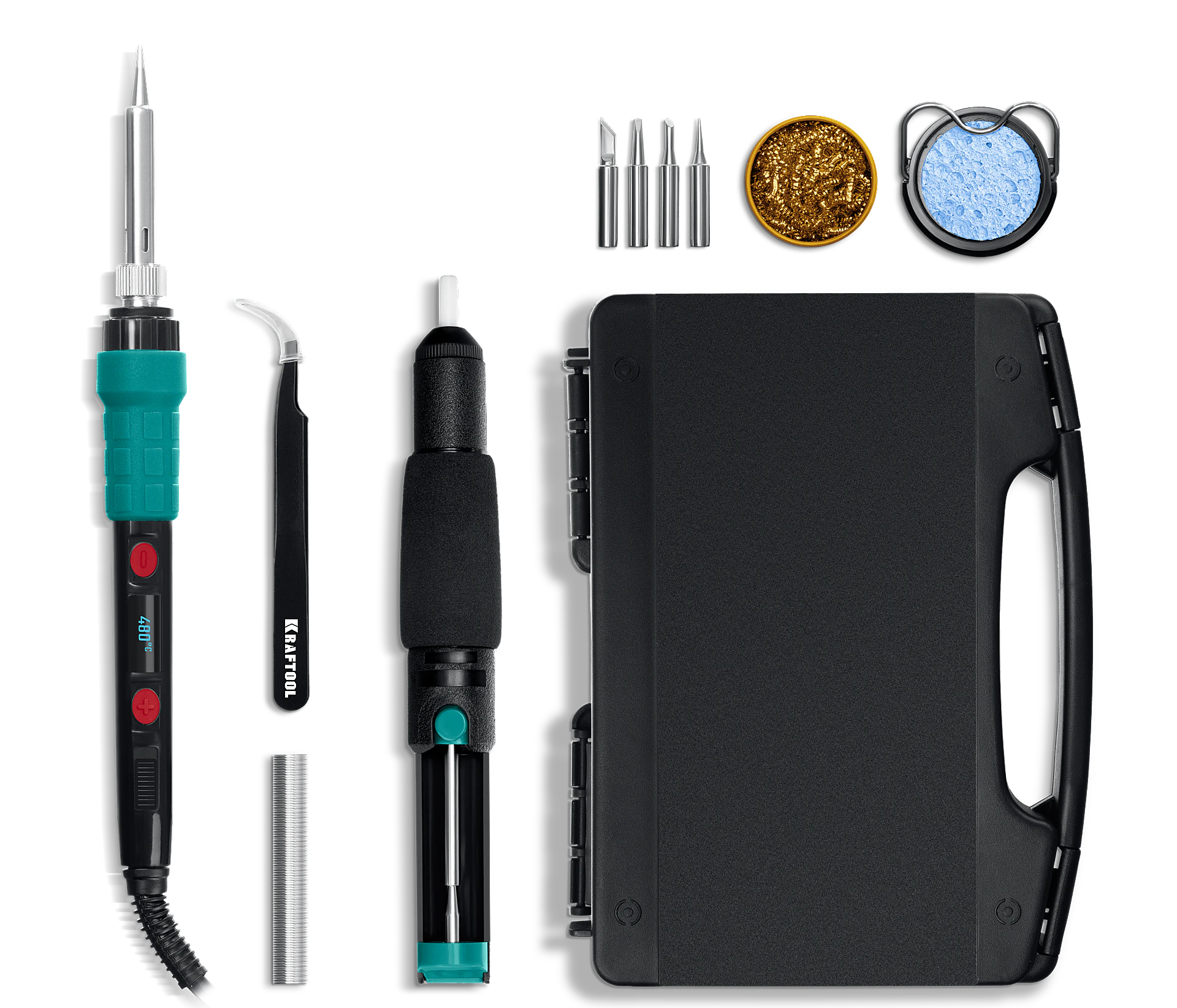 Станция паяльная мини-цифровая KRAFTOOL 14-в-1, 90 - 480°C, 135 Вт, в кейсе (55346)