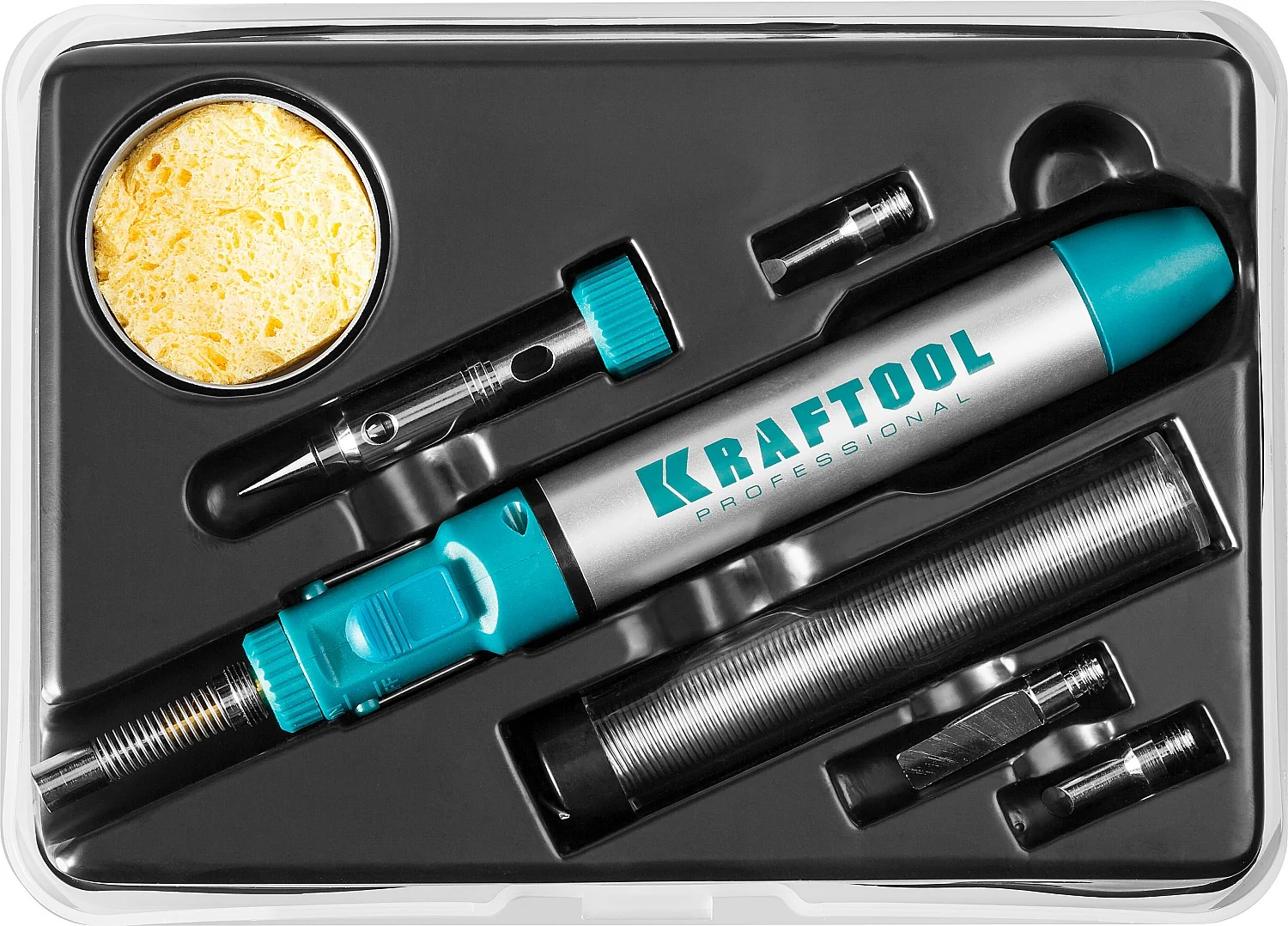 Паяльник газовый KRAFTOOL 70 B, 30 - 70 Вт, 1300°С, горелка, фен, набор 8 в 1 (55504-H8)