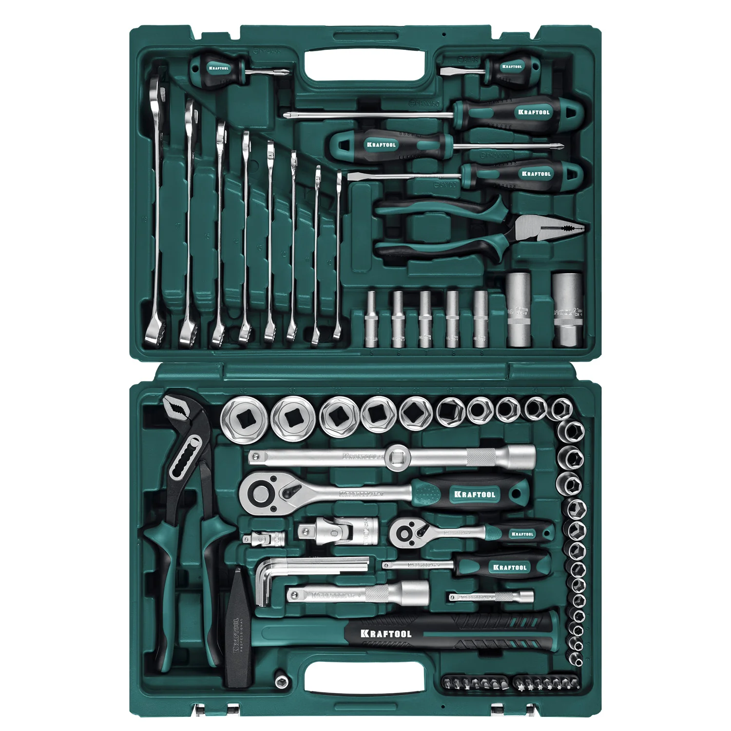 Универсальный набор инструмента KRAFTOOL EXTREM-76, 76 предм., (1/2″+3/8″+1/4″) (27889-H76)