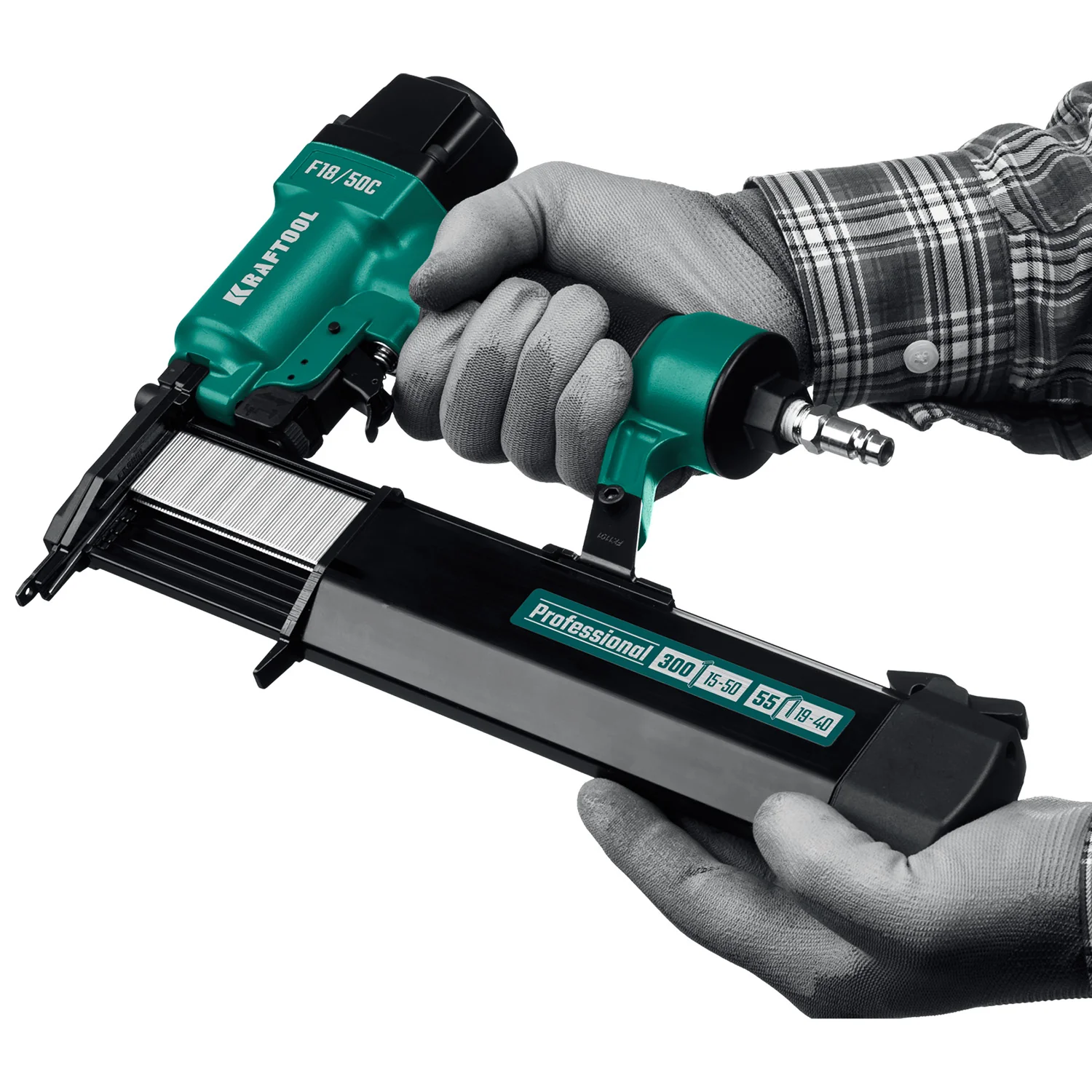 Пневматический нейлер-степлер KRAFTOOL 31962 F18/50C, 18Ga 2-в-1 для скоб тип 55 и гвоздей тип 300