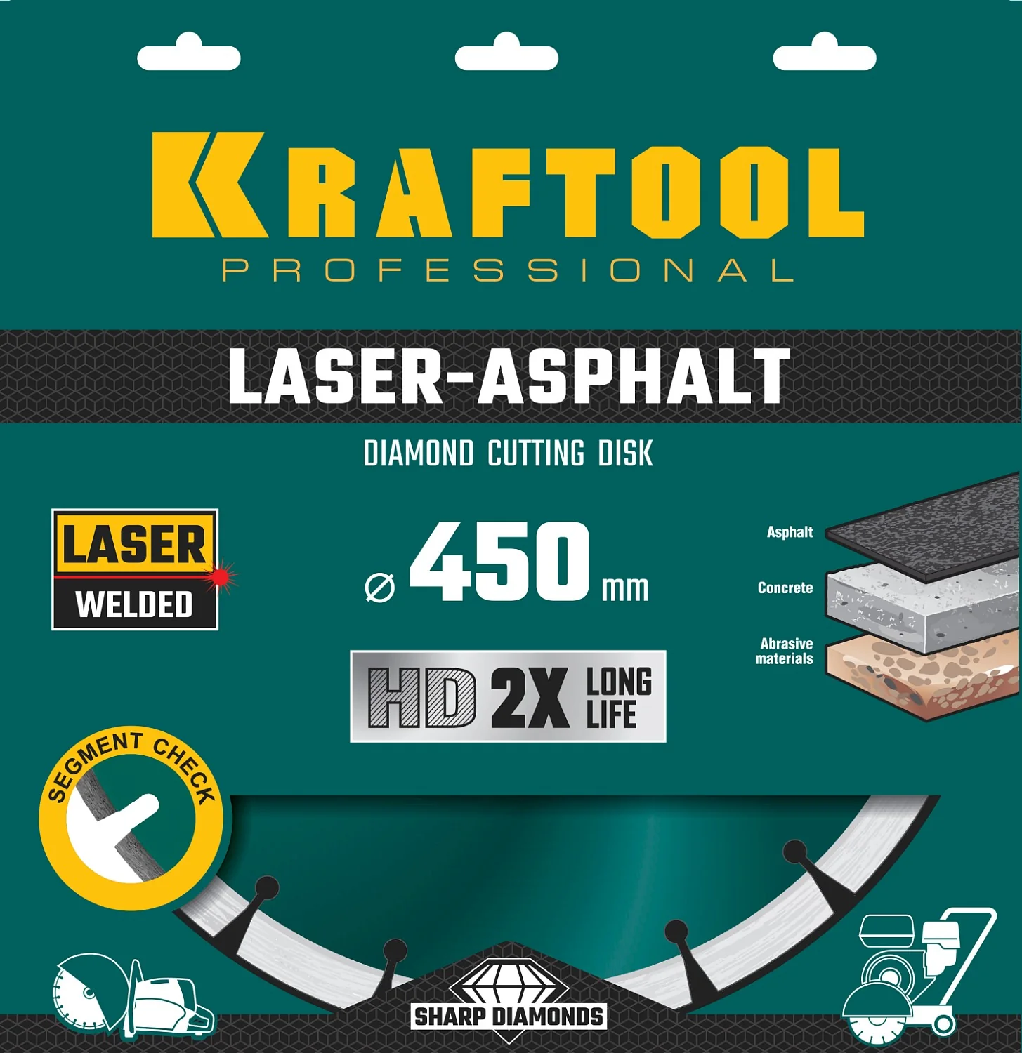Алмазный диск KRAFTOOL 36687-450 LASER-ASPHALT 450 мм (25.4/20 мм, 10х4.0 мм)