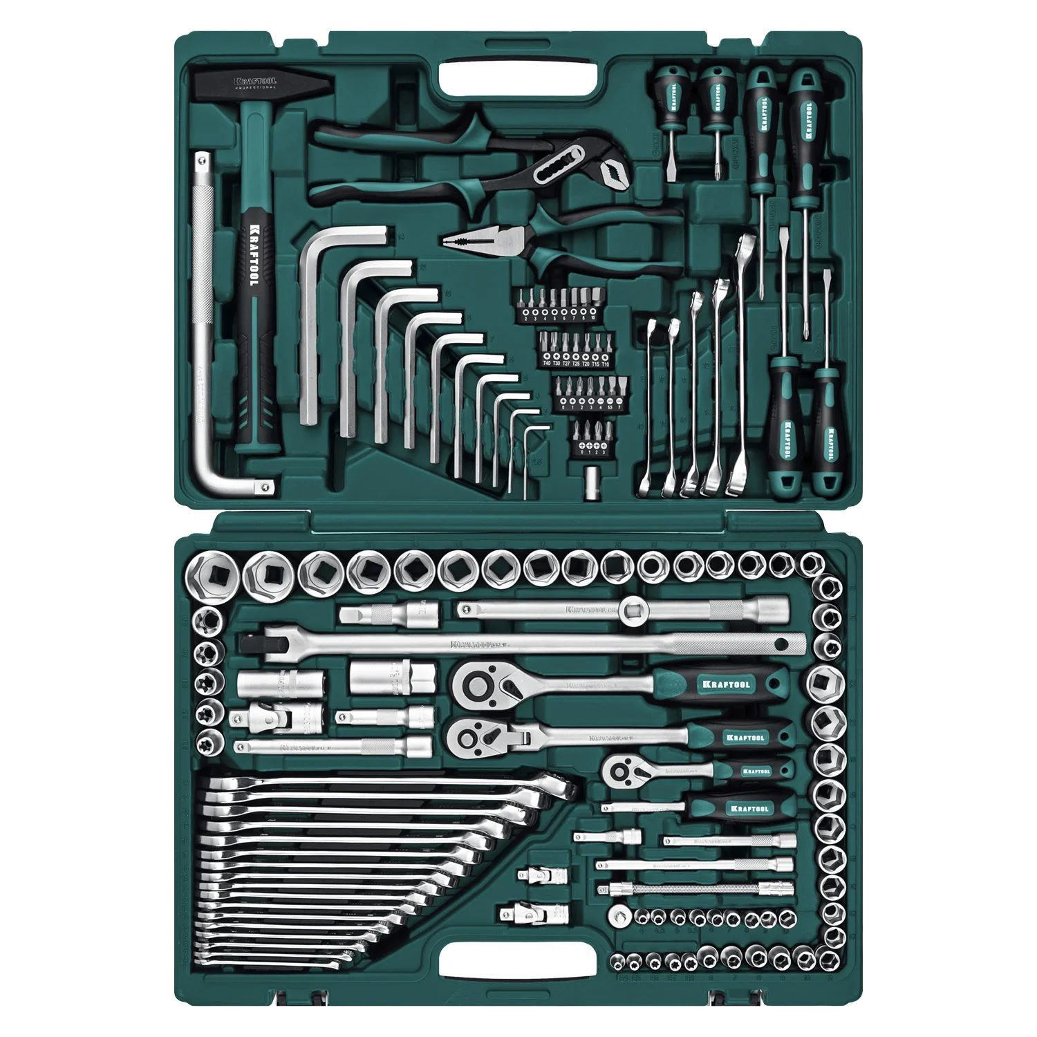 Универсальный набор инструмента KRAFTOOL EXTREM-142, 142 предм., (1/2″+3/8″+1/4″) (27889-H142)