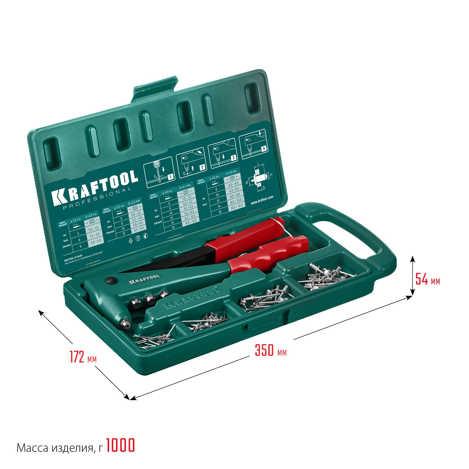 Заклепочник литой KRAFTOOL 2.4 - 4.8 мм, в кейсе (31170-H6)