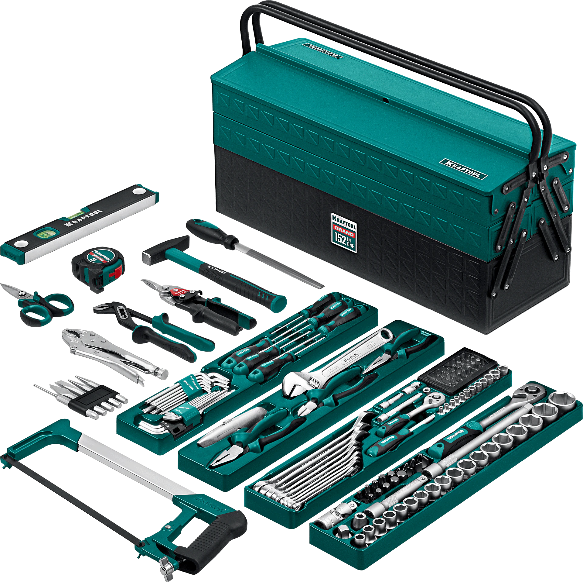 Универсальный набор инструмента KRAFTOOL GRAND-152, 152 предм., (1/2″+1/4″) (27978-H152)