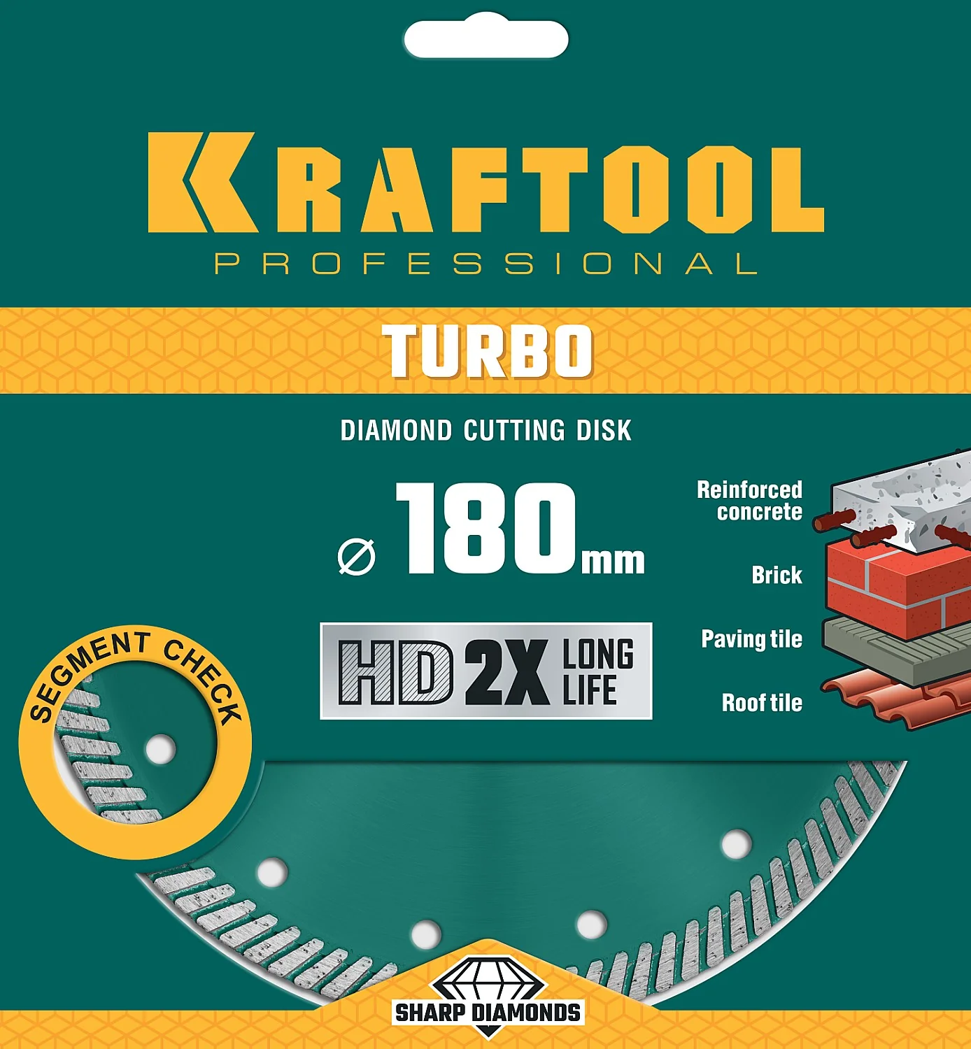 Сегментированный алмазный диск KRAFTOOL 36682-180 Turbo, 180 мм, (22.2 мм, 10 х 2.6 мм)