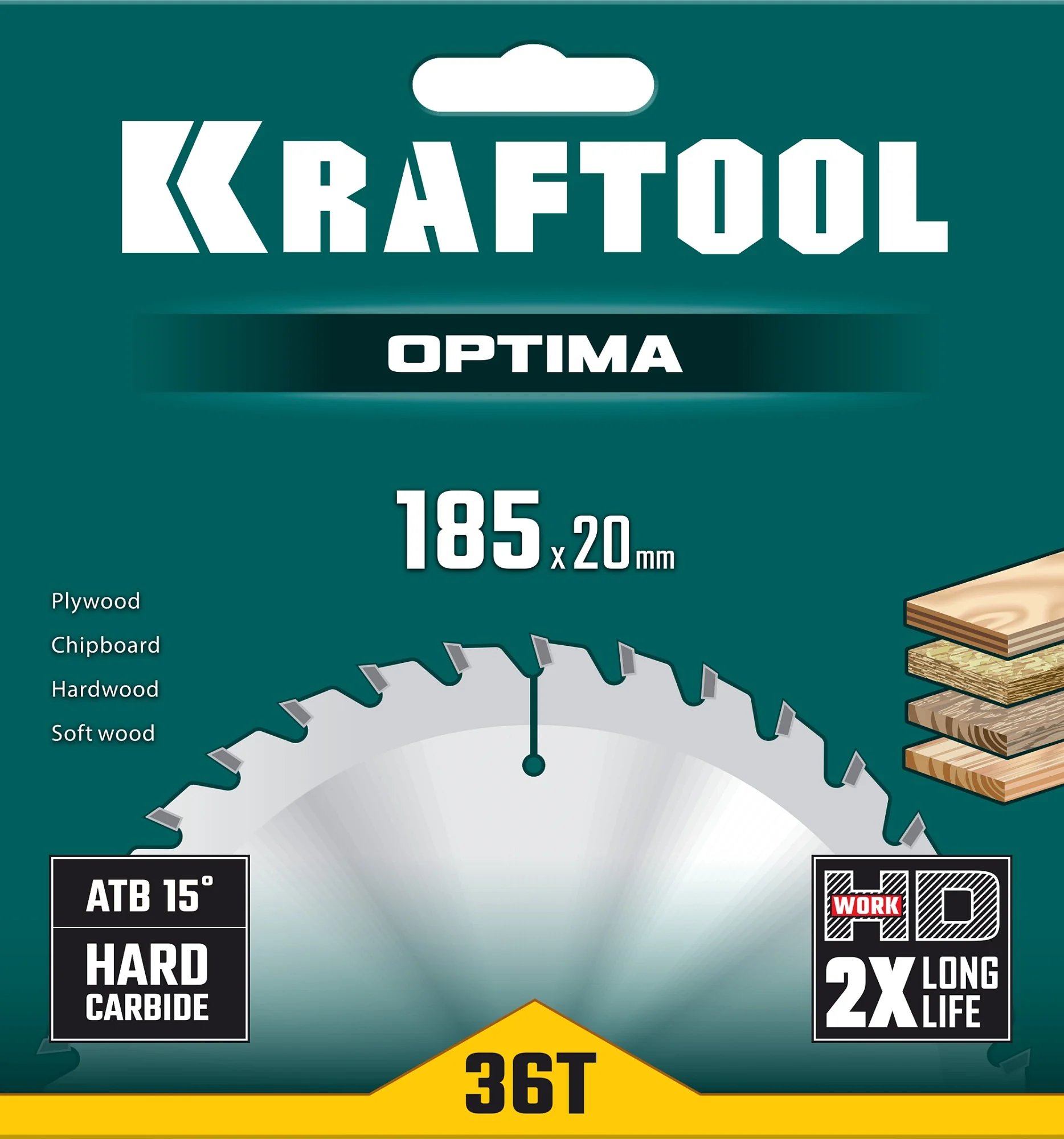 Пильный диск по дереву KRAFTOOL 36951-185-20 Optima, 185 х 20 мм, 36Т