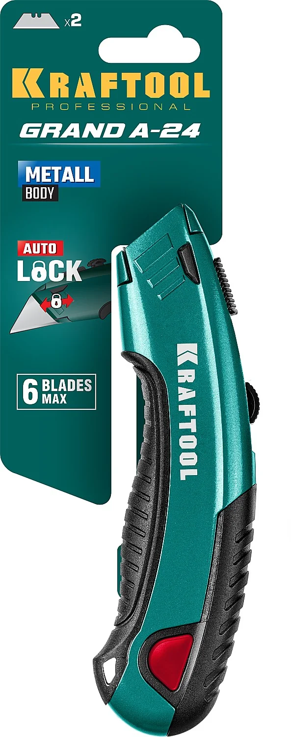 Нож универсальный KRAFTOOL с автостопом, 2 лезвия (09241)
