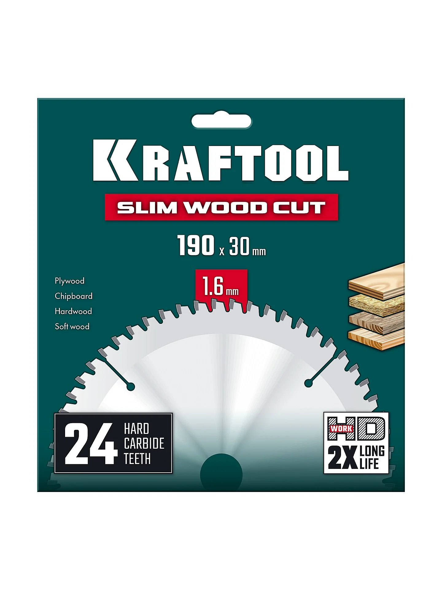 Диск пильный по дереву KRAFTOOL 36955-190-30-24 Slim wood cut 190 х 30 x 1.6 мм, 24Т
