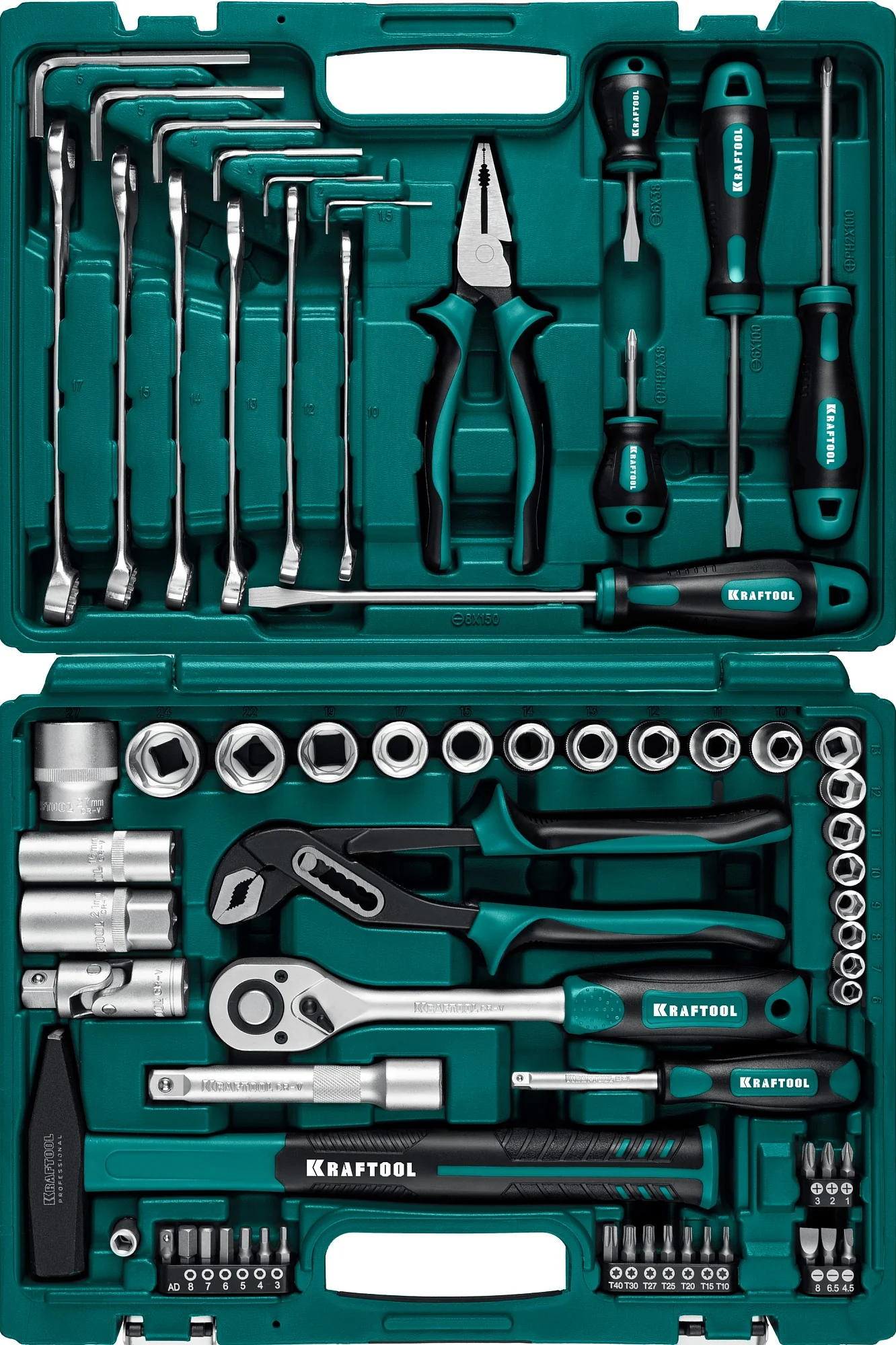 Универсальный набор инструмента KRAFTOOL EXTREM-66, 66 предм., (1/2″+1/4″) (27976-H66)
