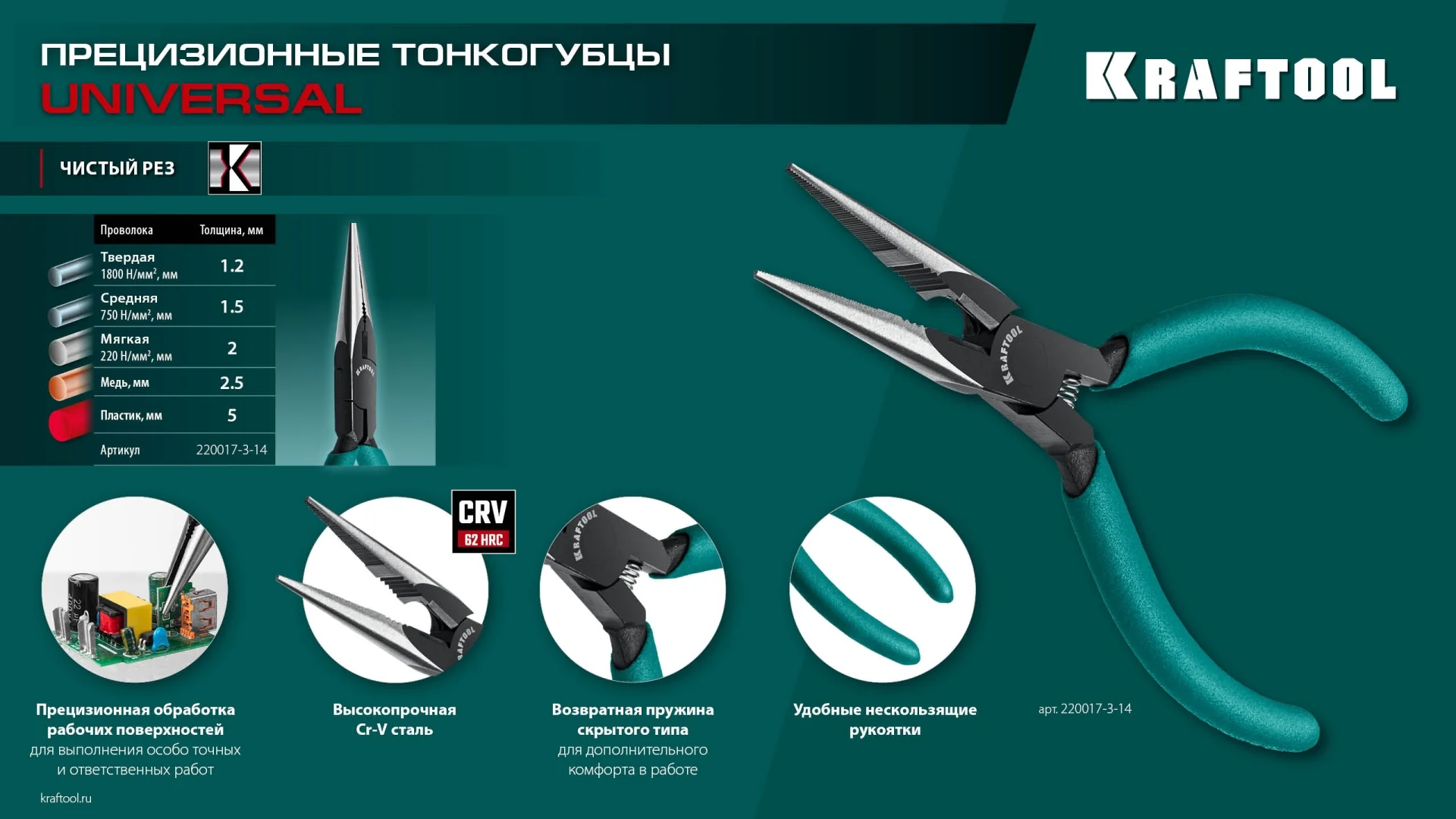 Прецизионные тонкогубцы KRAFTOOL Kraft Mini, 140 мм (220017-3-14)