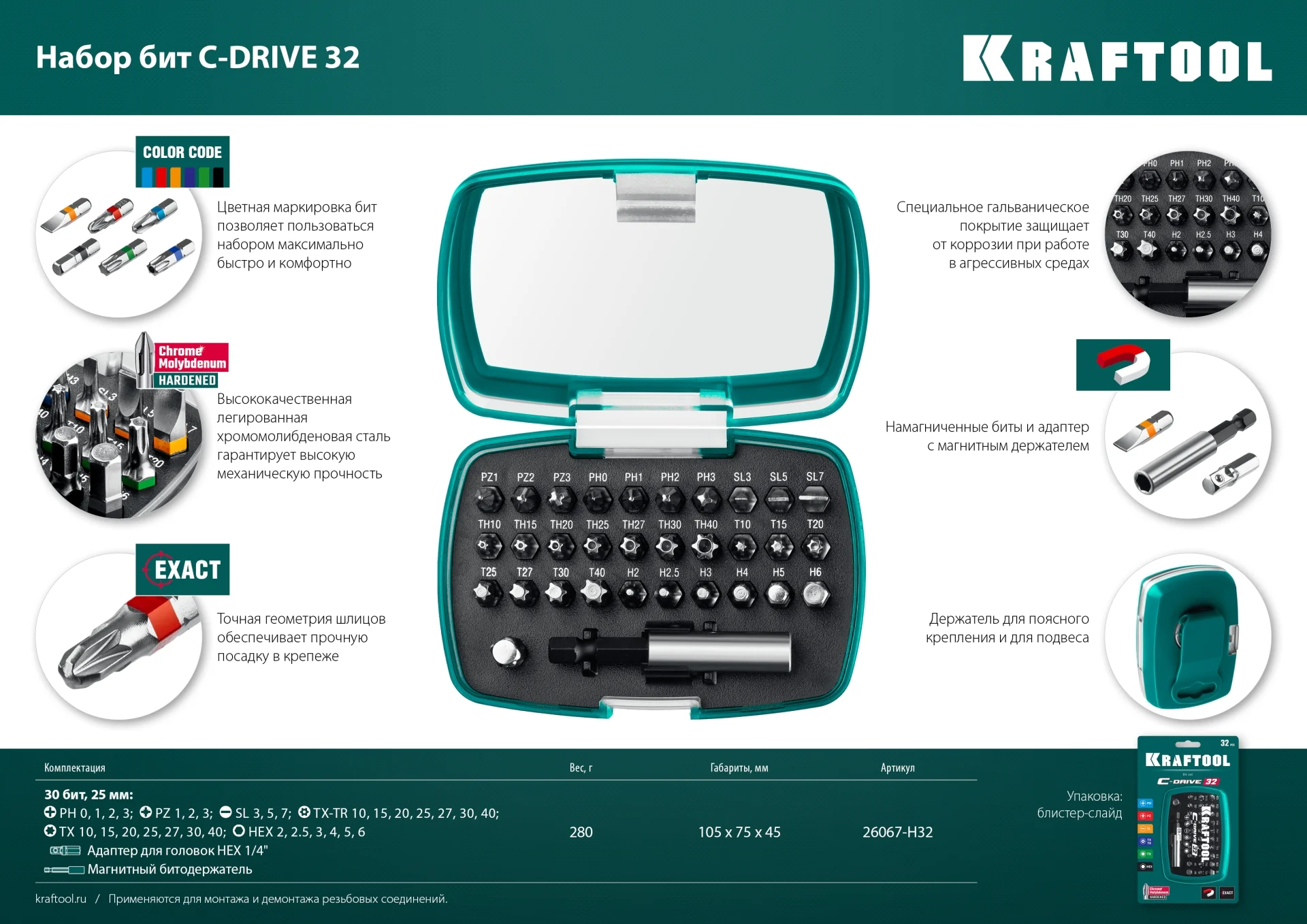 Набор многофункциональных бит KRAFTOOL C-Drive 32, 32шт (26067-H32)