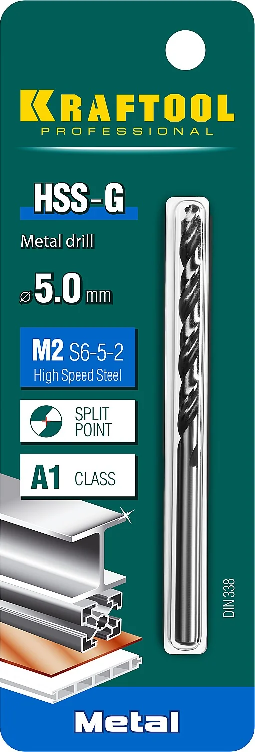 Сверло по металлу KRAFTOOL 29651-5 HSS-G, 5.0 х 86 мм, сталь P6M5