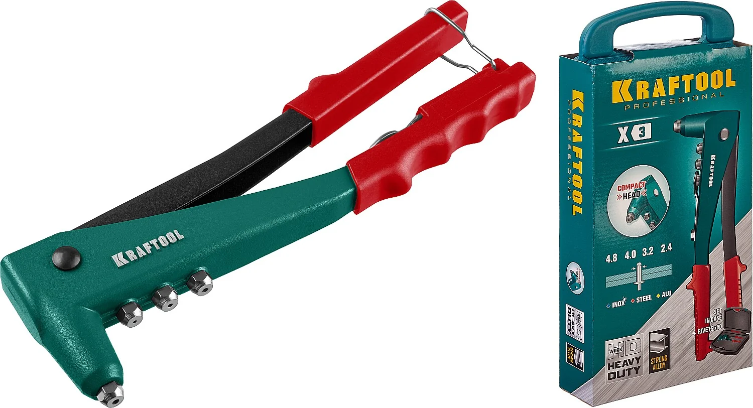 Заклепочник литой KRAFTOOL 2.4 - 4.8 мм, в кейсе (31170-H6)