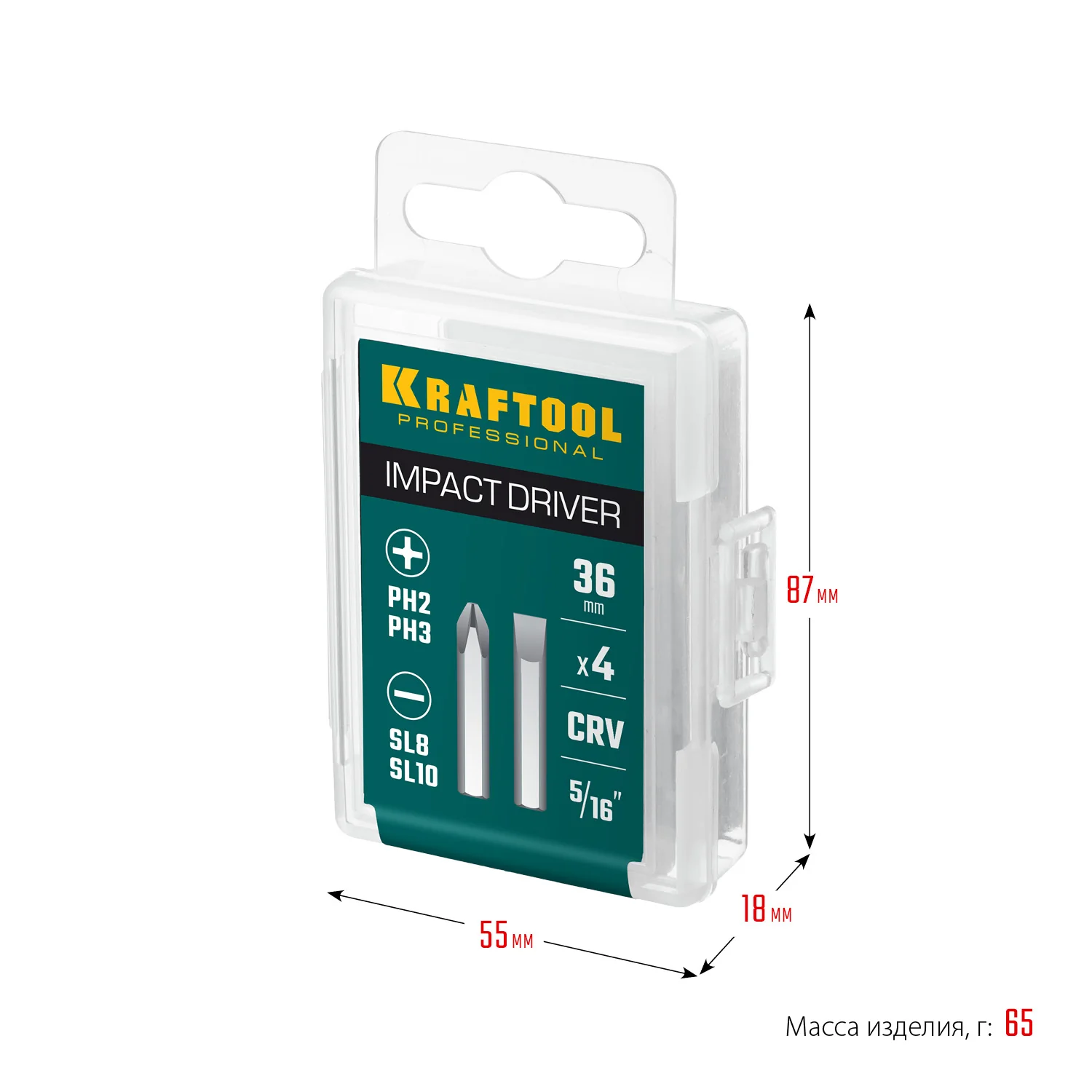Набор бит для ударной отвертки KRAFTOOL 36 мм, 4 шт (25551)
