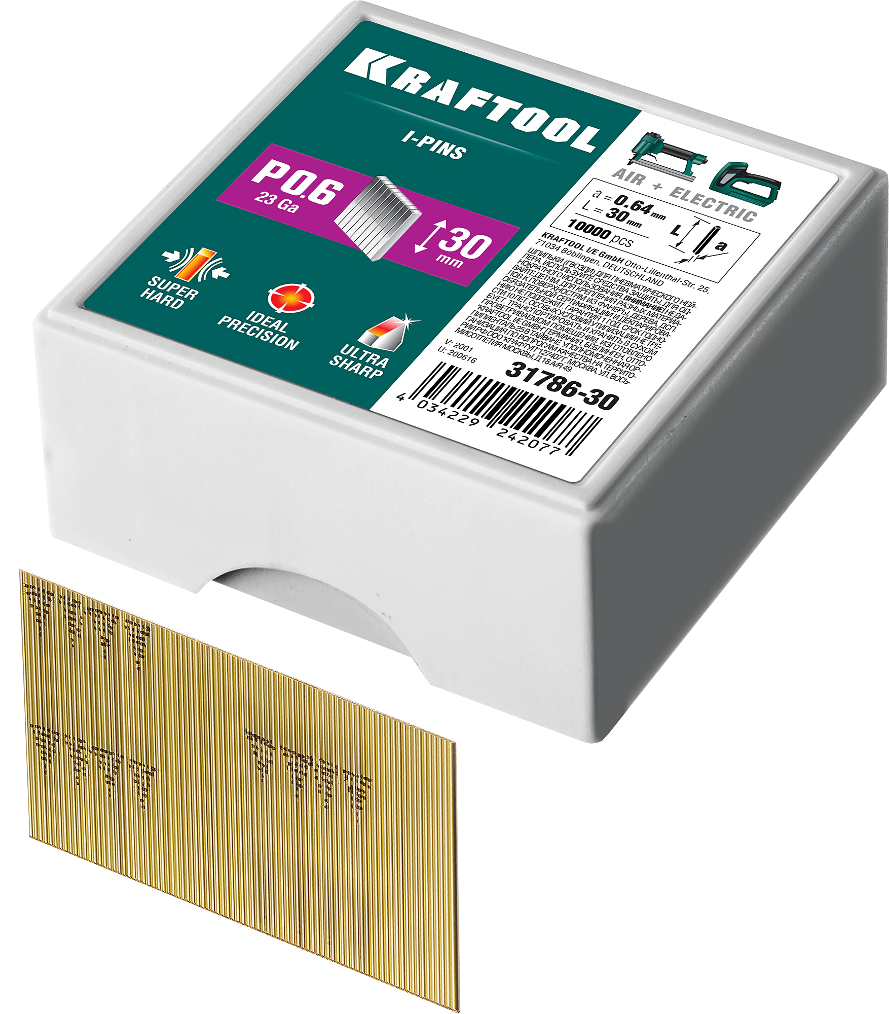 Шпильки тип P0.6 KRAFTOOL 30 мм, калибр 23GA, 10000 шт (31786-30)