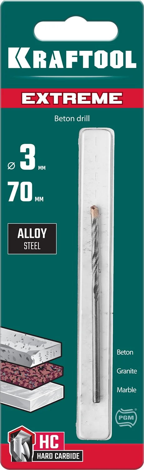 Сверло по бетону KRAFTOOL 29166-070-03 Extreme, 3 х 70 мм, цилиндр. хвостовик