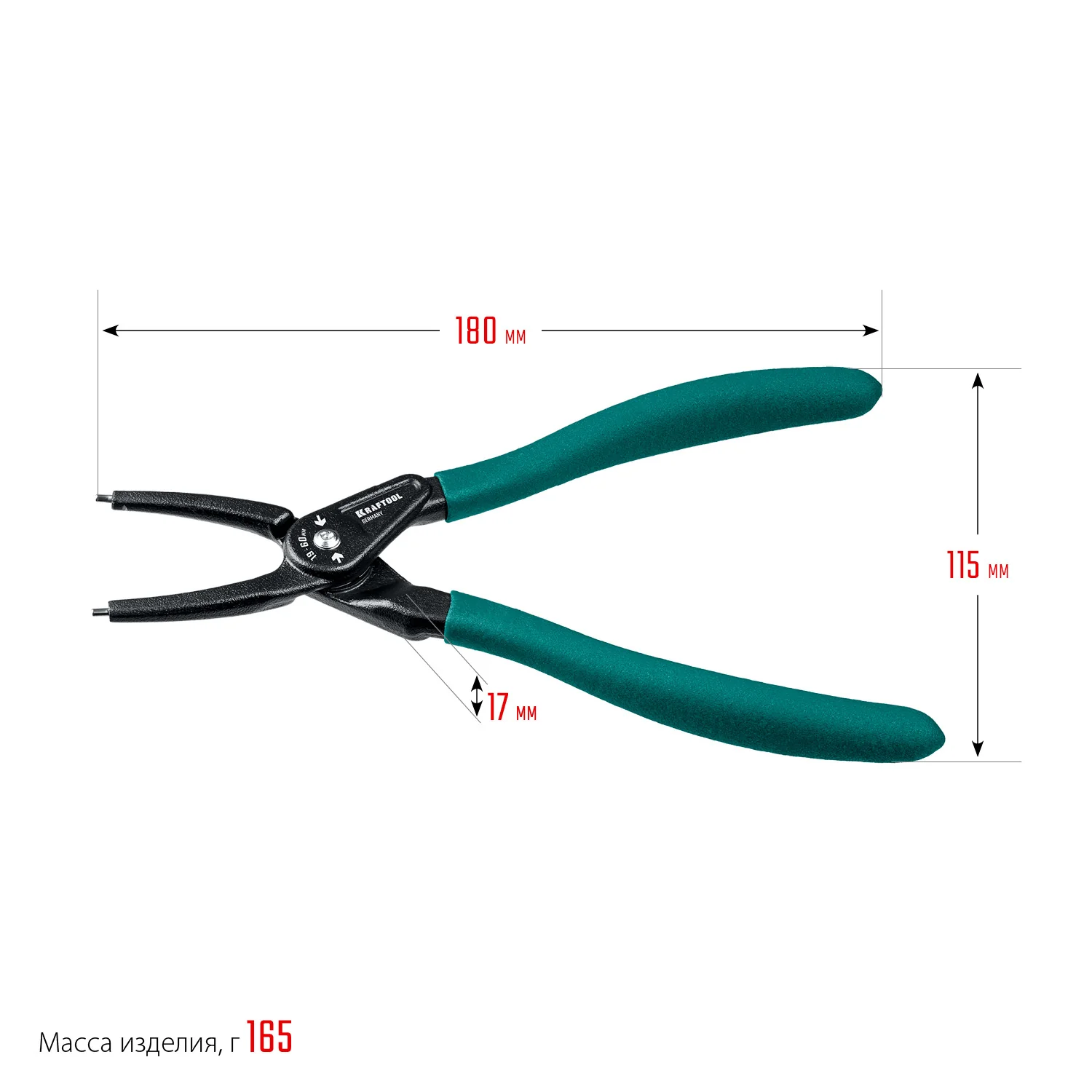 Съемник стопорных колец KRAFTOOL 180 мм, прямые губки, внутренний (22812-1)