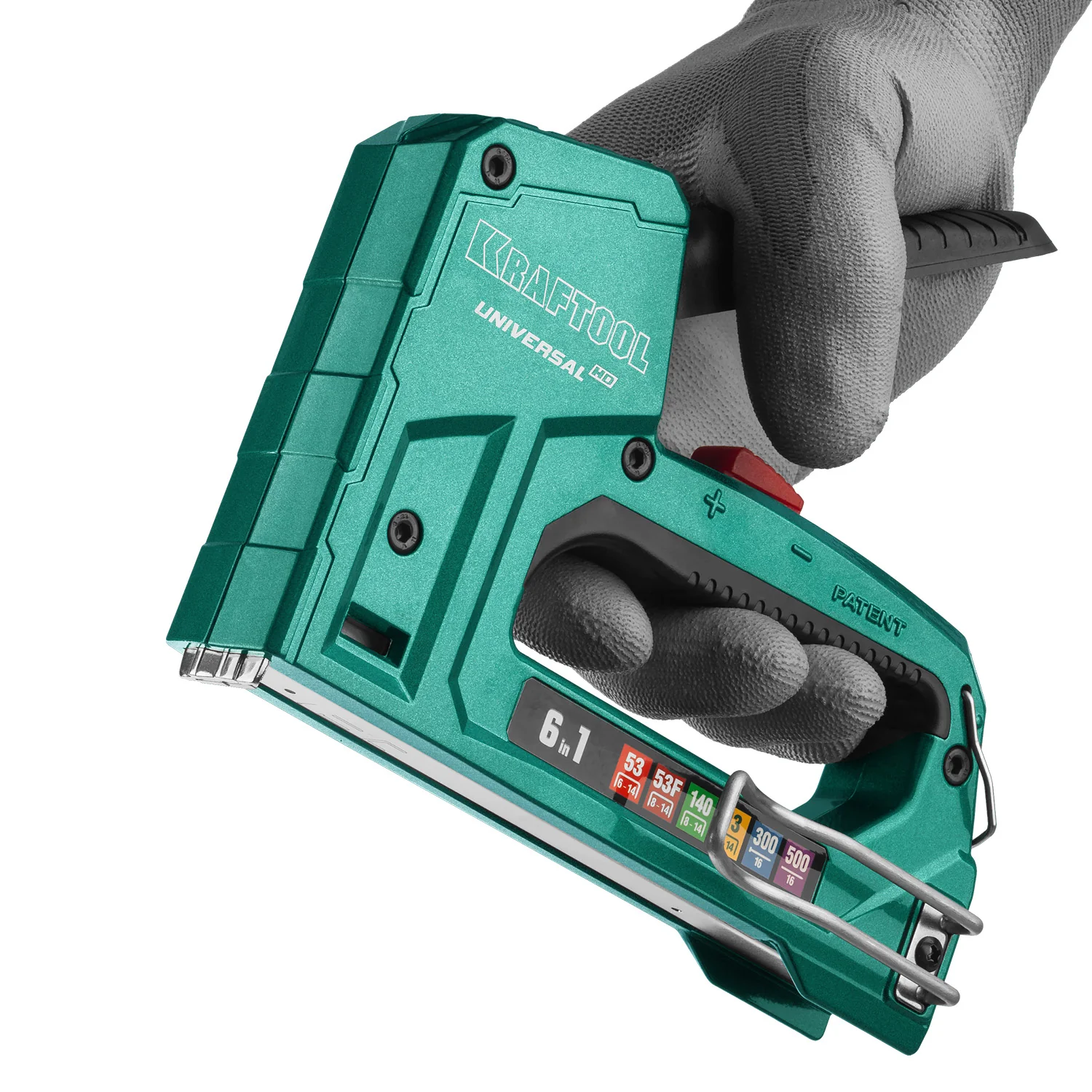 Степлер KRAFTOOL Universal-HD, 6-в-1: 53 (A/10/JT21) 23GA (6 - 14 мм)/140 (G/11/57) 20GA (8 - 14 мм)/13/53F/300/500, 