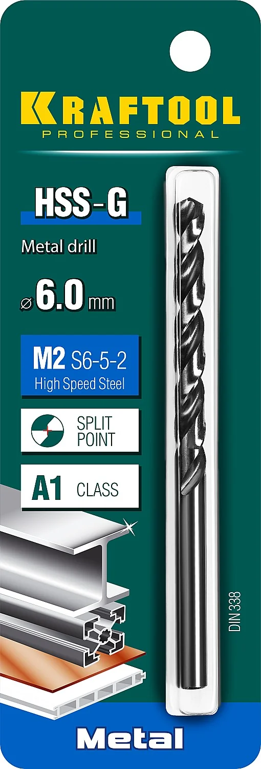 Сверло по металлу KRAFTOOL 29651-6 HSS-G, 6.0 х 93 мм, сталь P6M5