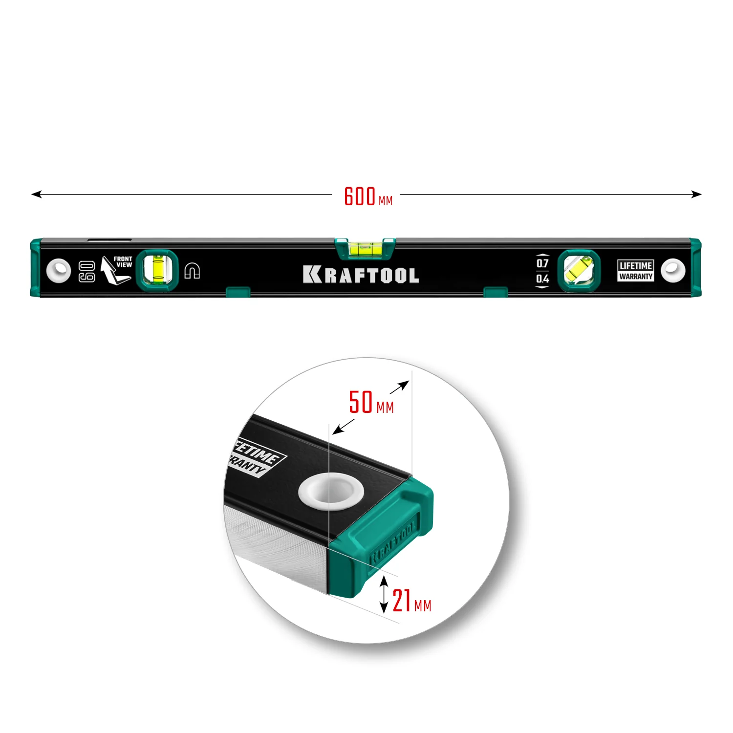 Уровень магнитный KRAFTOOL 600 мм, усиленный профиль, с зеркальным глазком (34785-60)