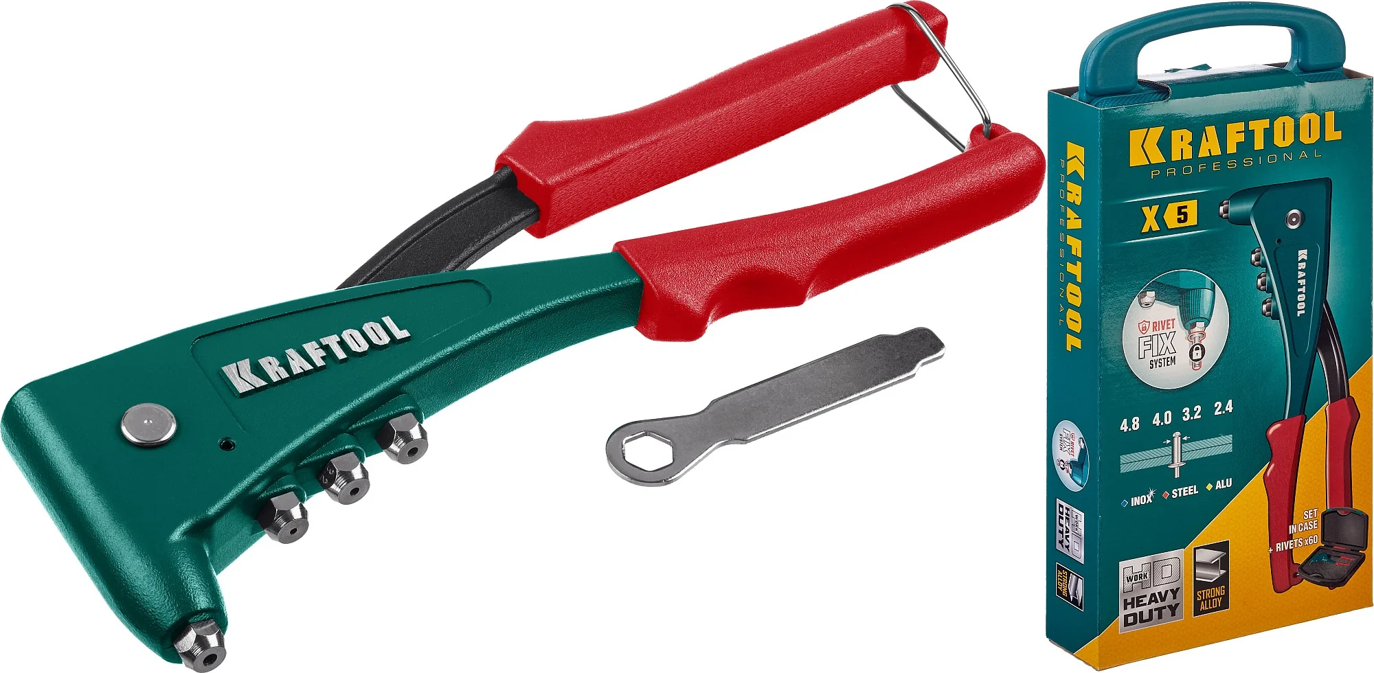 Заклепочник литой KRAFTOOL 2.4 - 4.8 мм, удержание заклепки, в кейсе (31173-H6)