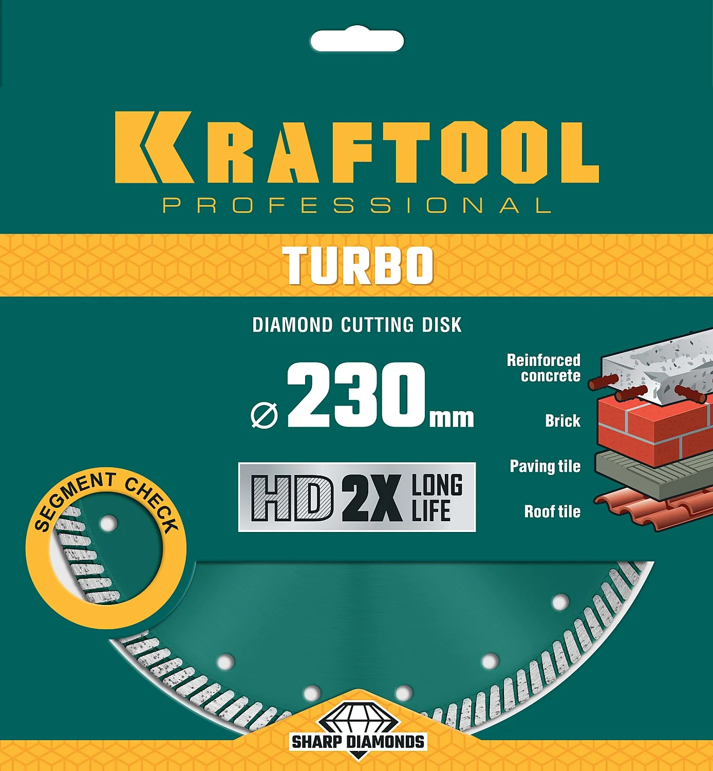 Сегментированный алмазный диск KRAFTOOL 36682-230 Turbo, 230 мм, (22.2 мм, 10 х 2.8 мм)