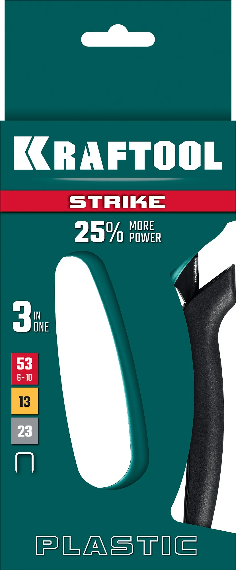 Степлер KRAFTOOL STRIKE 53, 3-в-1: тип 53 (A/10/JT21) 23GA (6 - 10 мм)/13/23, пластиковый мощный (3189)