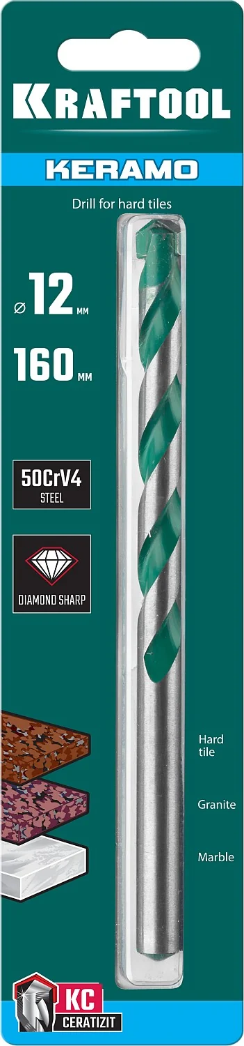 Сверло по керамограниту KRAFTOOL 29175-160-12 Keramo, 12 х 160 мм, тв.сплав КС
