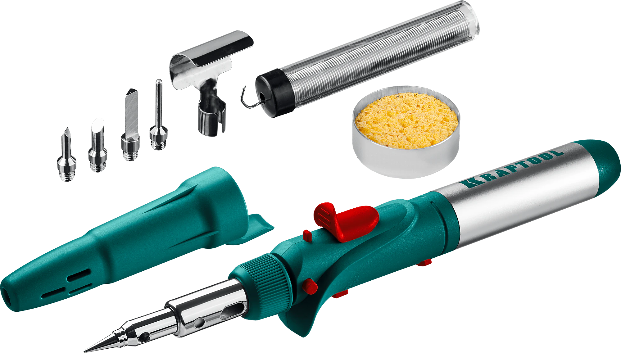 Паяльник газовый KRAFTOOL 120 K, 30 - 120 Вт, 1300°С, горелка, фен, пьезоподжиг, набор 10 в 1 (55503-H10)