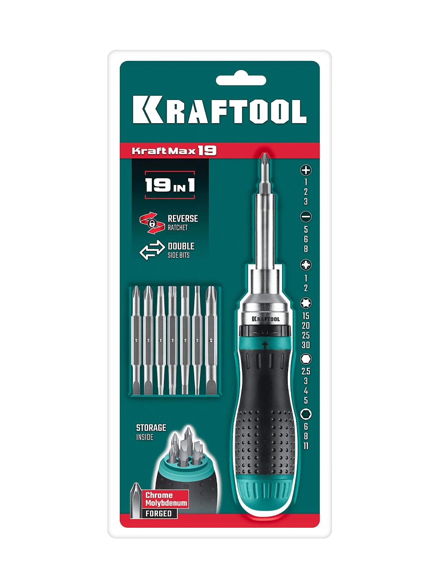 Реверсивная отвертка с битами KRAFTOOL 19-в-1 KraftMax 19 (25862)