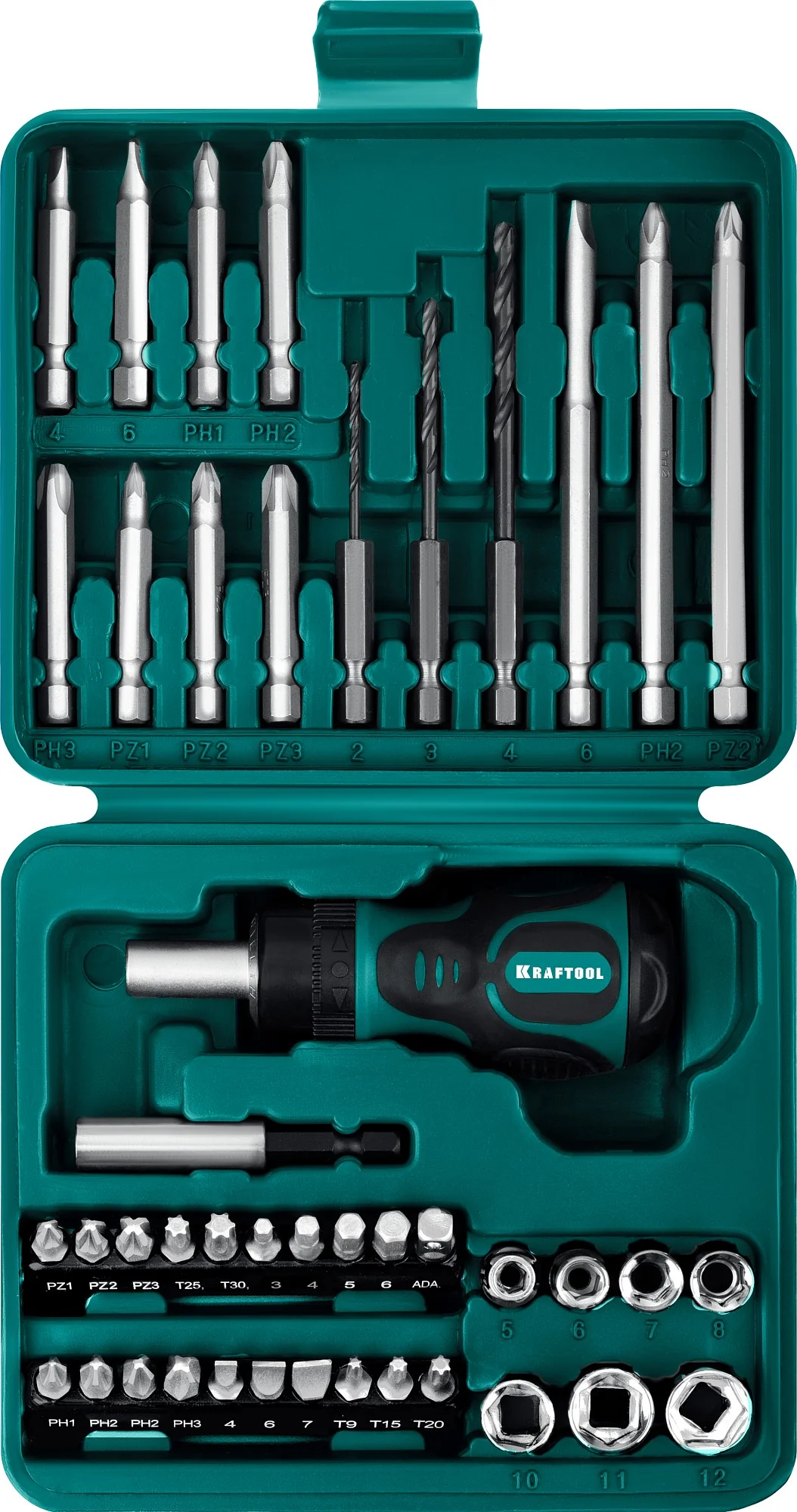 Реверсивная отвертка KRAFTOOL Kompakt-43, с насадками, 43 предм. (25556-H43)