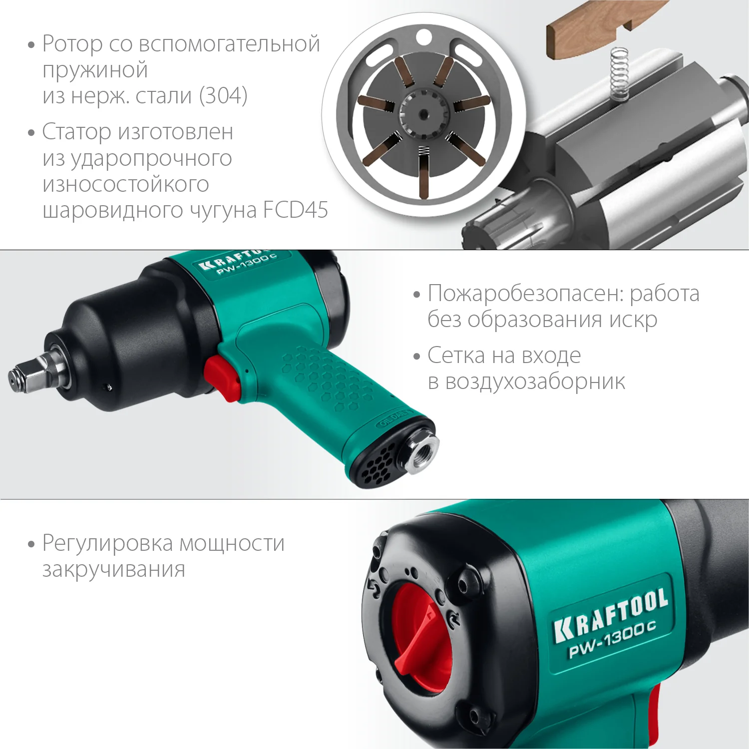 Ударный пневматический гайковерт KRAFTOOL 64205 PW-1300c, 1/2″, 1300 Н·м