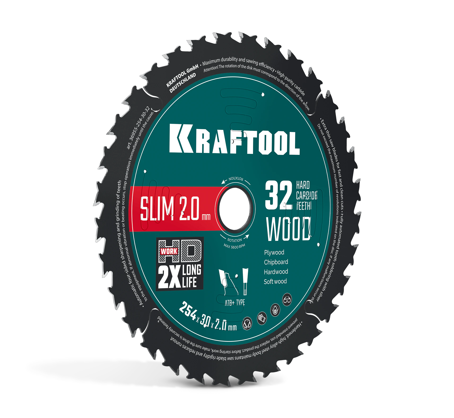 Диск пильный по дереву KRAFTOOL 36955-190-30-24 Slim wood cut 190 х 30 x 1.6 мм, 24Т