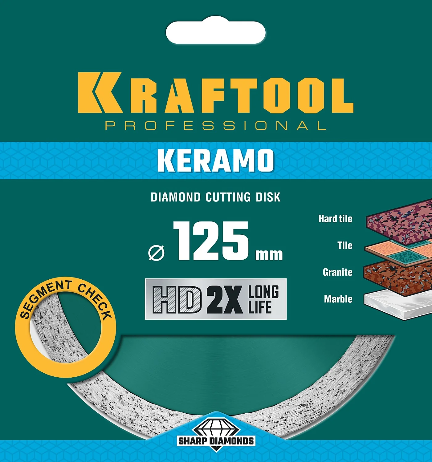 Сплошной алмазный диск KRAFTOOL 36684-125 KERAMO, 125 мм, (22.2 мм, 10 х 1.6 мм)