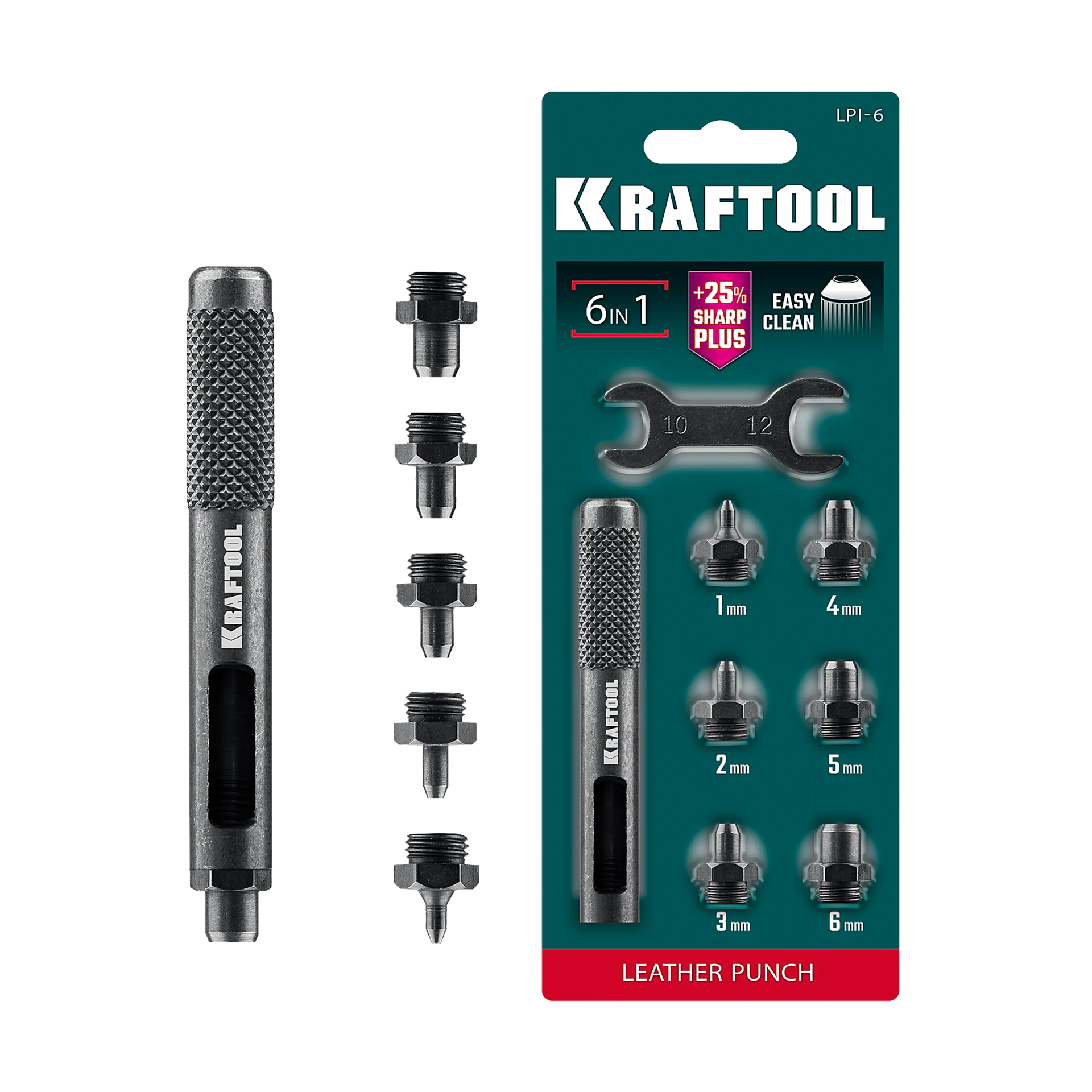 Пробойник KRAFTOOL LPI-6, с набором насадок 1-6 мм, ударный, для кожи (22951)