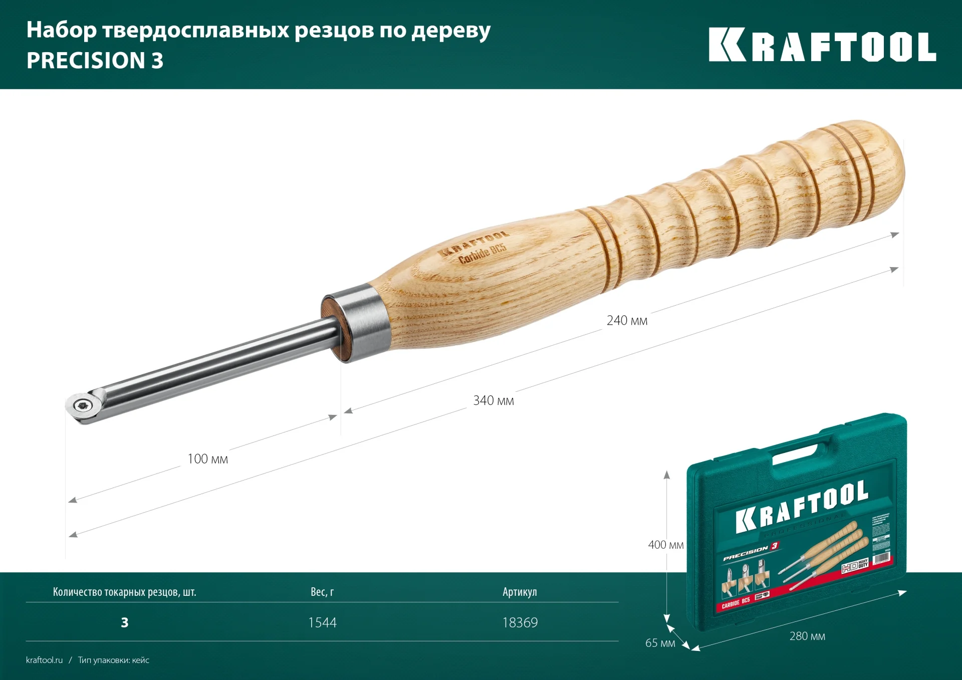 Набор ручных резцов по дереву KRAFTOOL Precision-3, 3 предм. (18369)