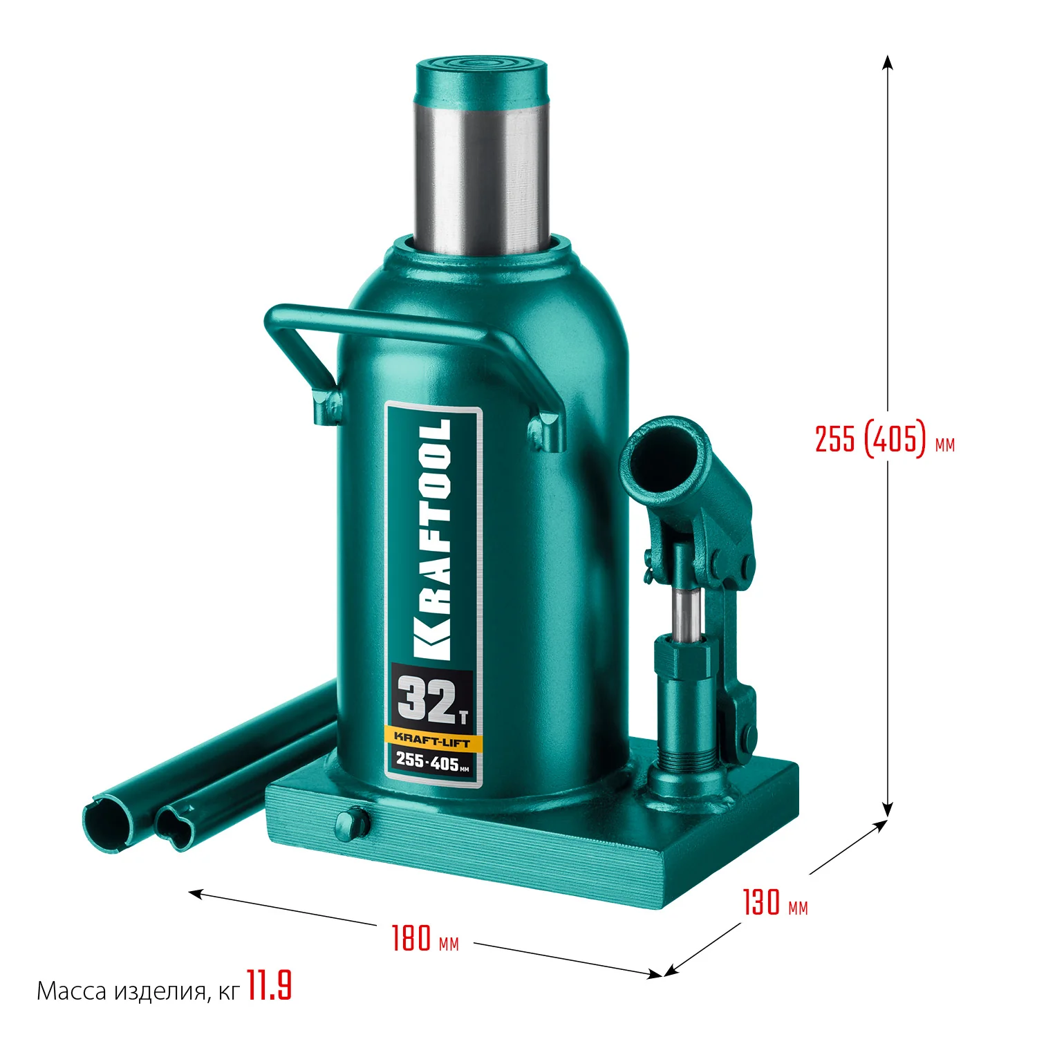 Домкрат гидравлический бутылочный KRAFTOOL 32 т, 255 - 405 мм (43462-32)