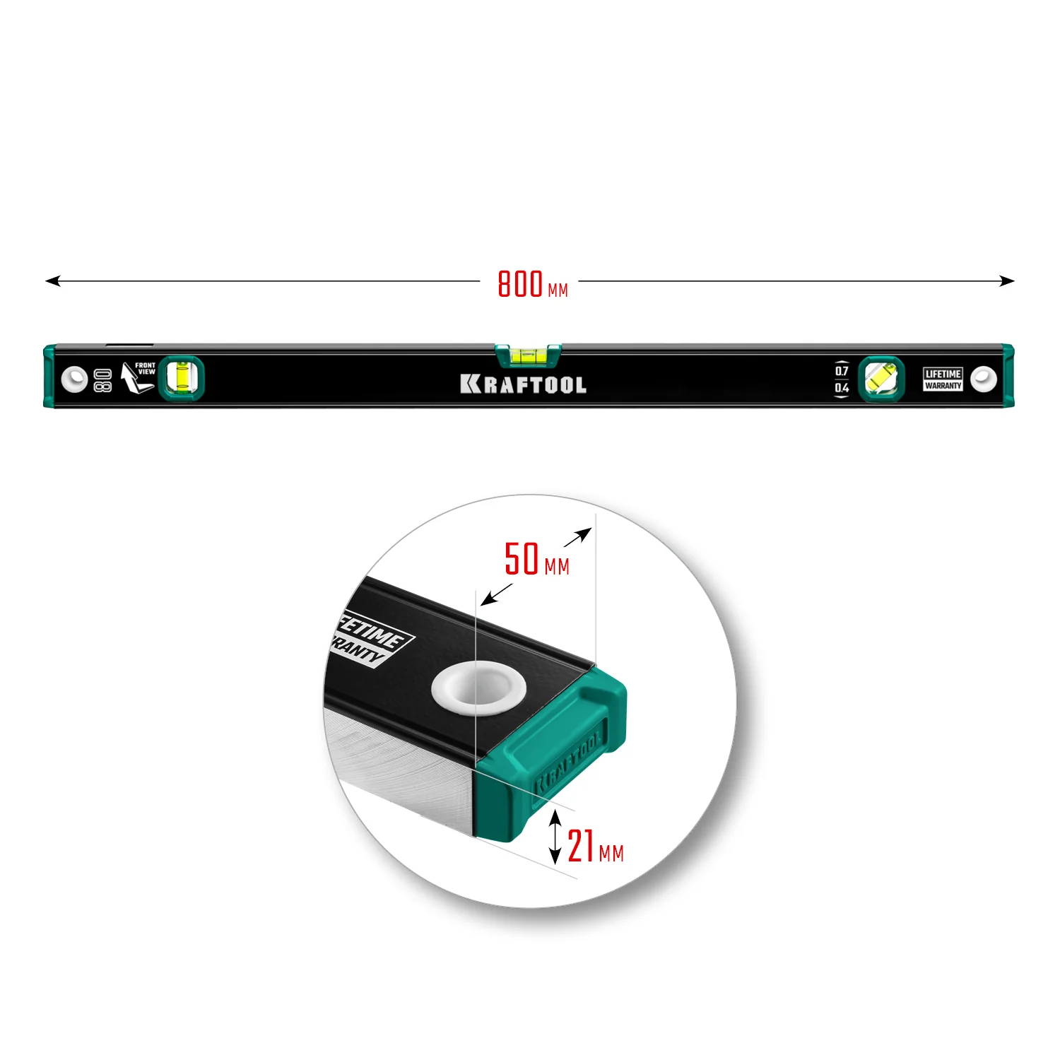 Уровень KRAFTOOL 800 мм, с зеркальным глазком (34781-80)