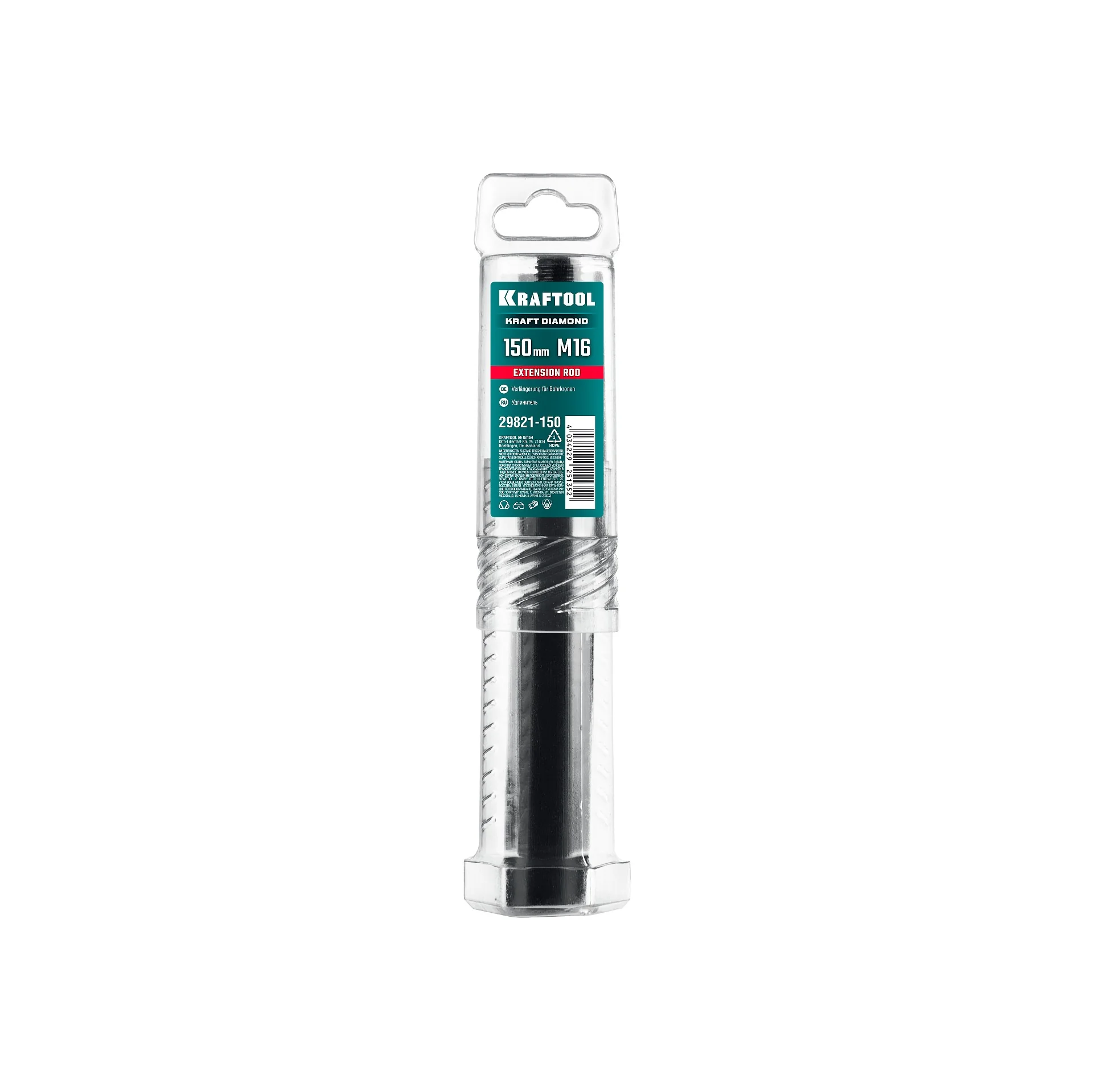Удлинитель для алмазных коронок KRAFTOOL 29821-150 L 150 мм, М16, стальной