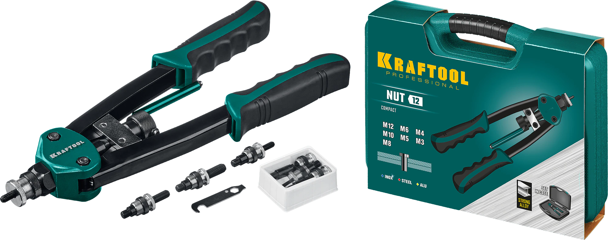 Заклепочник резьбовой двуручный KRAFTOOL М3 - М12, в кейсе (31183)