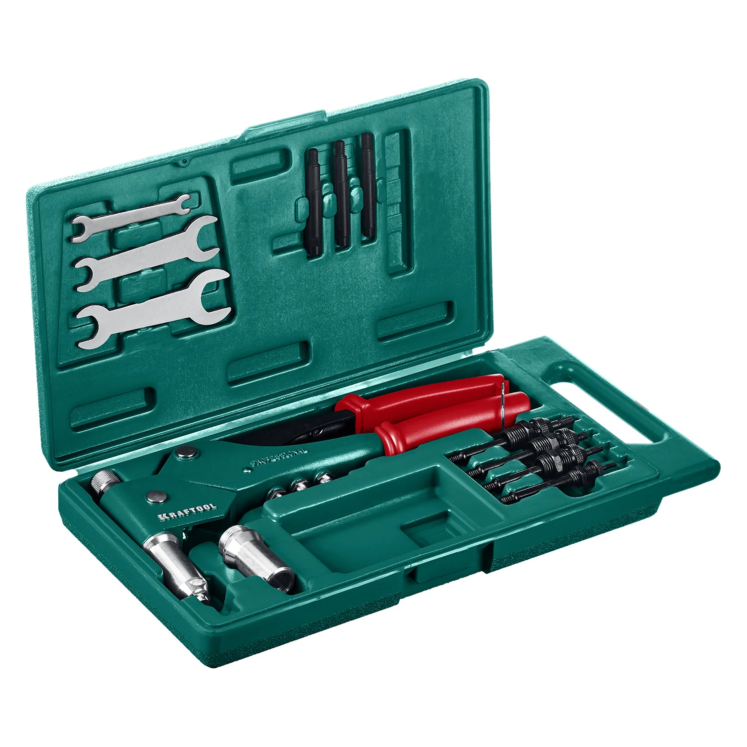 Заклепочник комбинированный поворотный KRAFTOOL 360°, 3 вида заклёпок, в кейсе (31178)