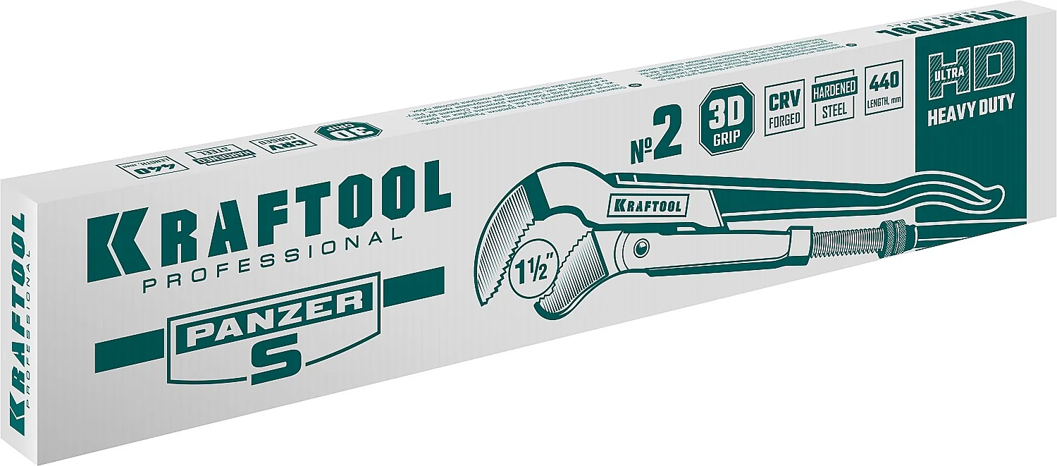 Трубный ключ KRAFTOOL PANZER-S, №2, 1.5″, 440 мм, с изогнутыми губками (2733-15)