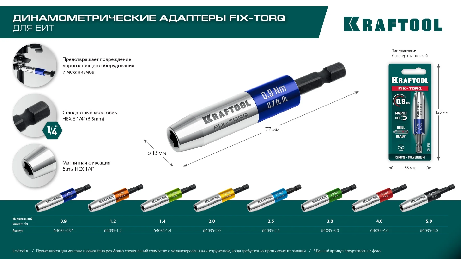 Динамометрический адаптер KRAFTOOL FIX-TORQ, 1.4 Нм, для бит (64035-1.4)