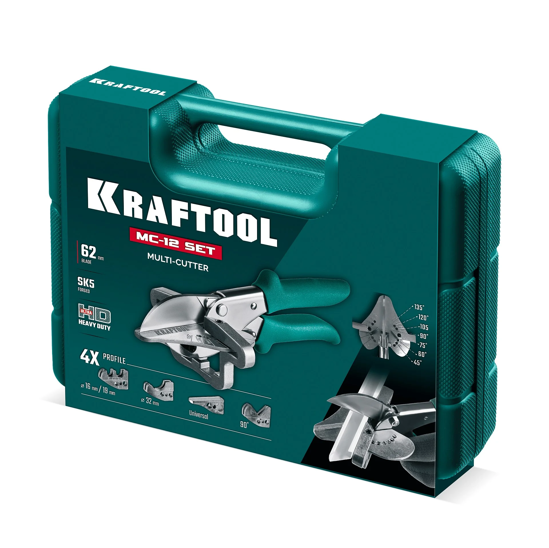 Ножницы угловые KRAFTOOL для различных профилей из пластика и резины, с набором сменных губок (23372-12)