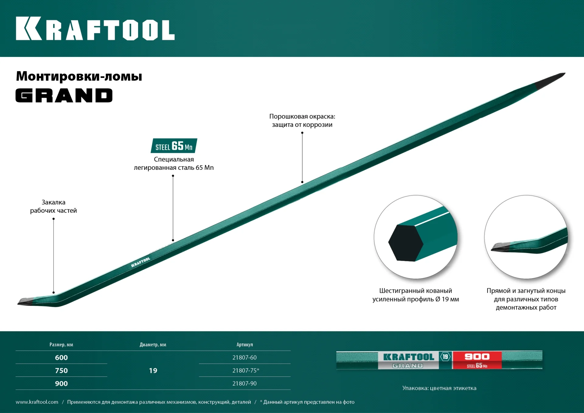 Монтажный лом KRAFTOOL 750 мм, 19 мм (21807-75)