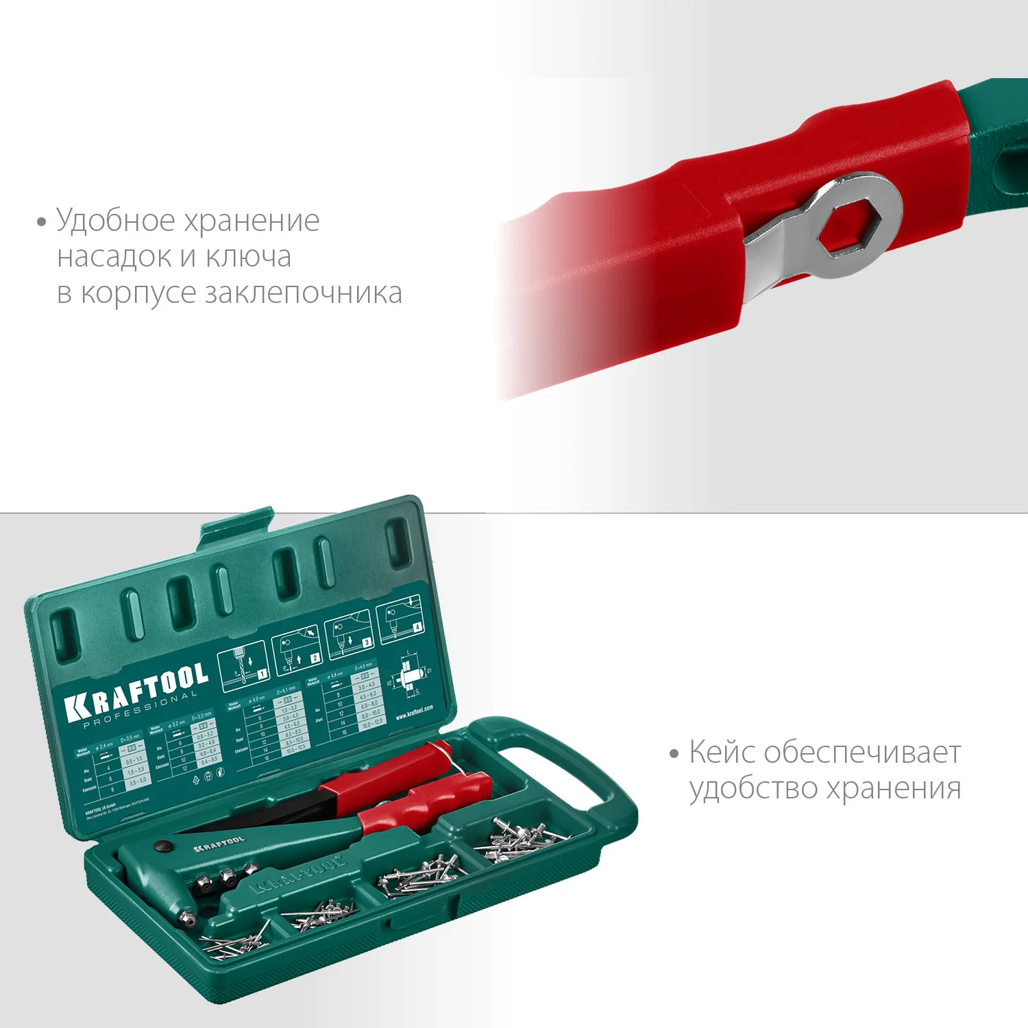 Заклепочник литой KRAFTOOL 2.4 - 4.8 мм, в кейсе (31170-H6)