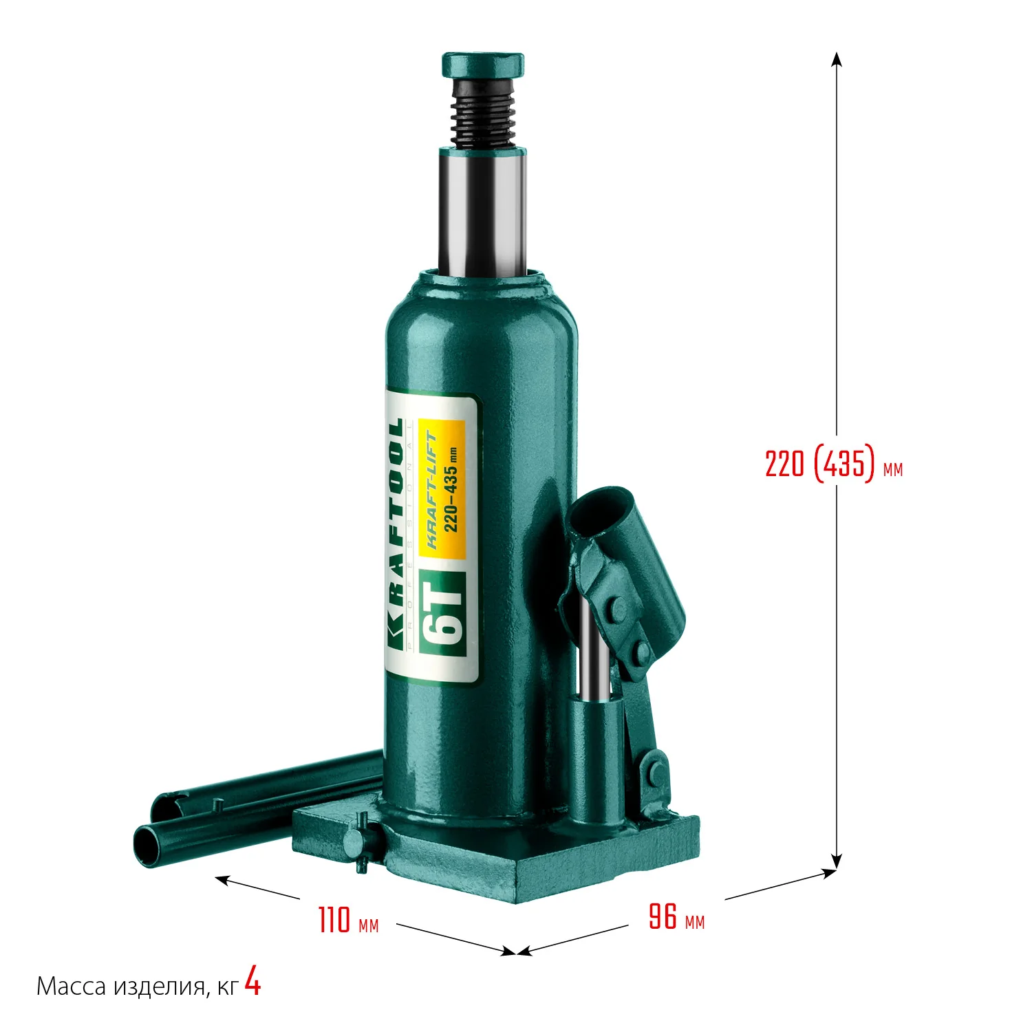 Домкрат гидравлический бутылочный KRAFTOOL 6 т, 216 - 413 мм (43462-6)